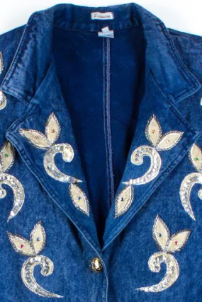 Sequin Embroidered Denim Trench Coat