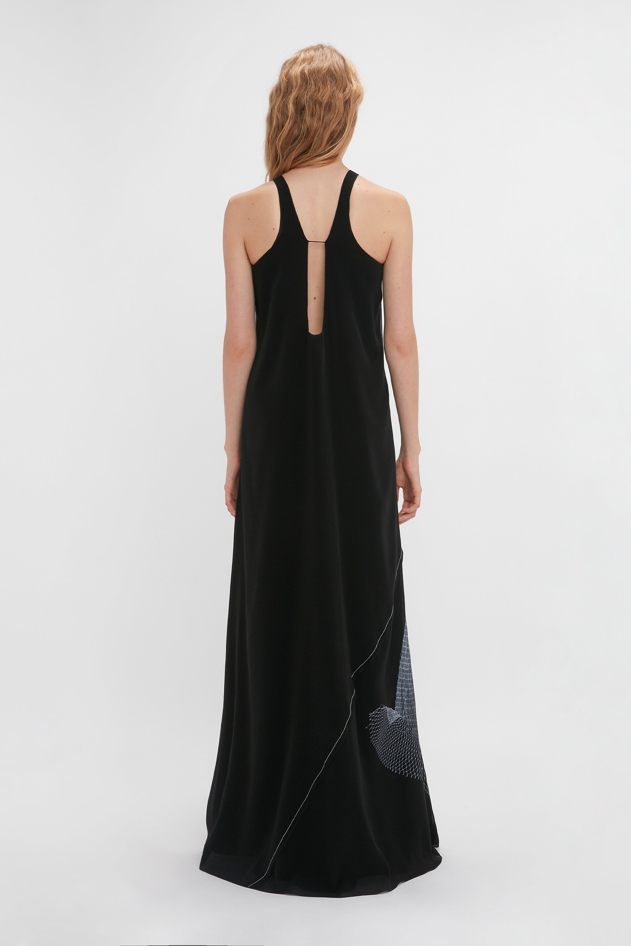 Sheer Cami Gown In Black-White Contorted Net