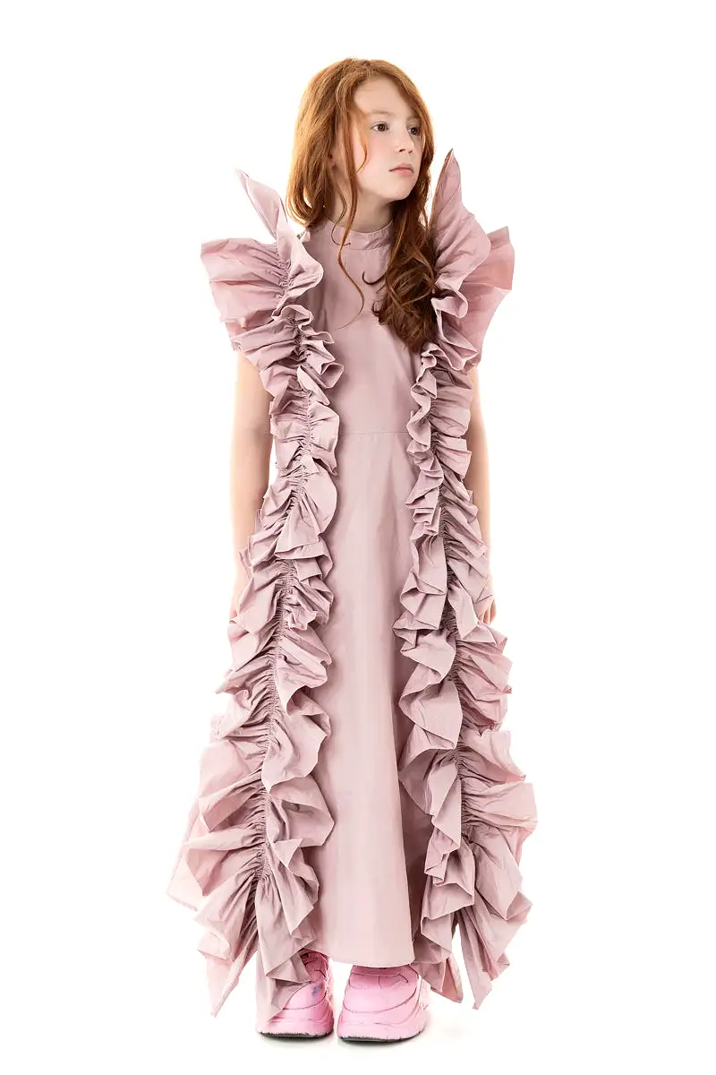 SIDE RUFFLE PINK DRESS