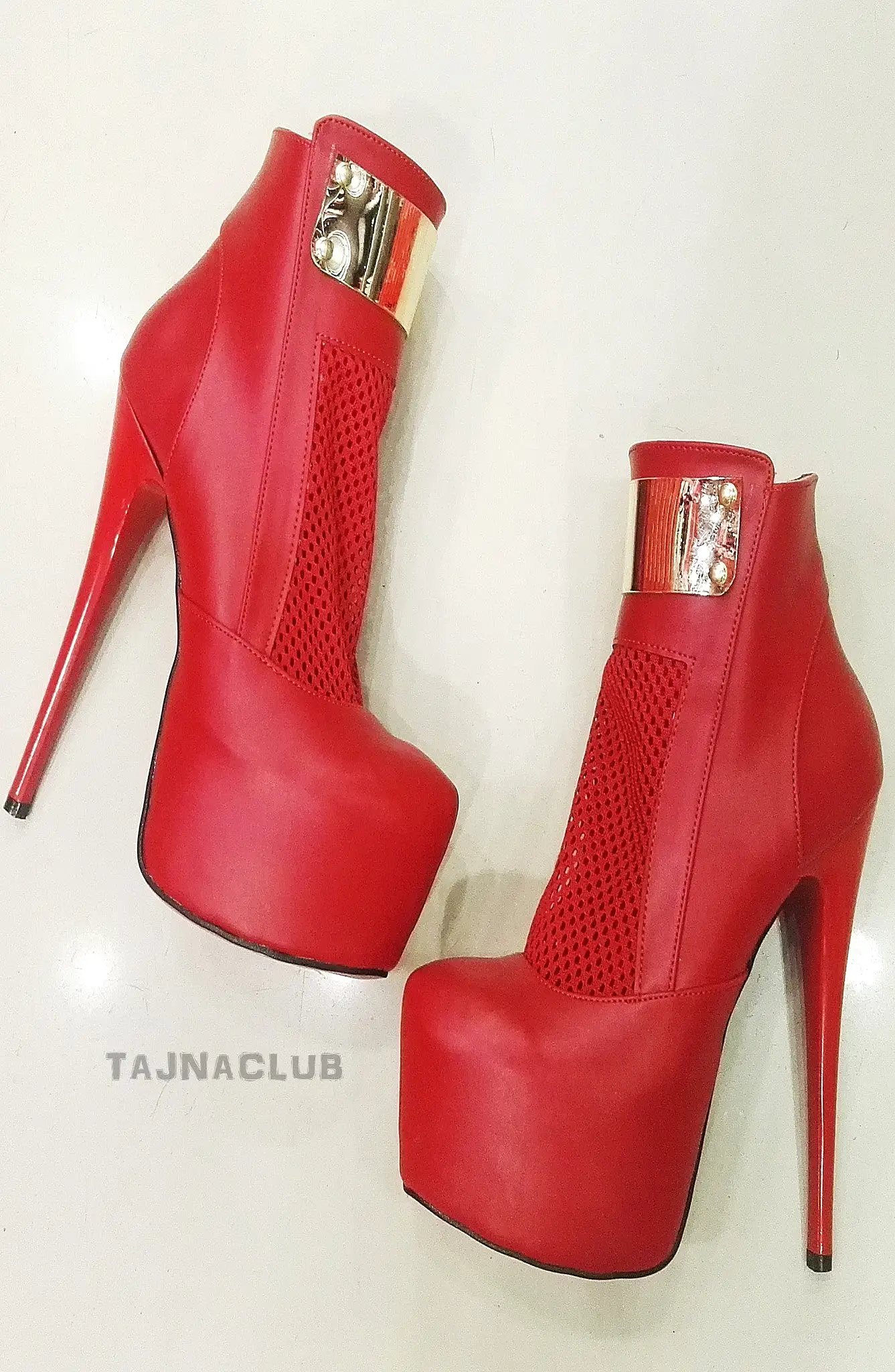 Side Zipper Boots Red Platform  High Heel Shoes