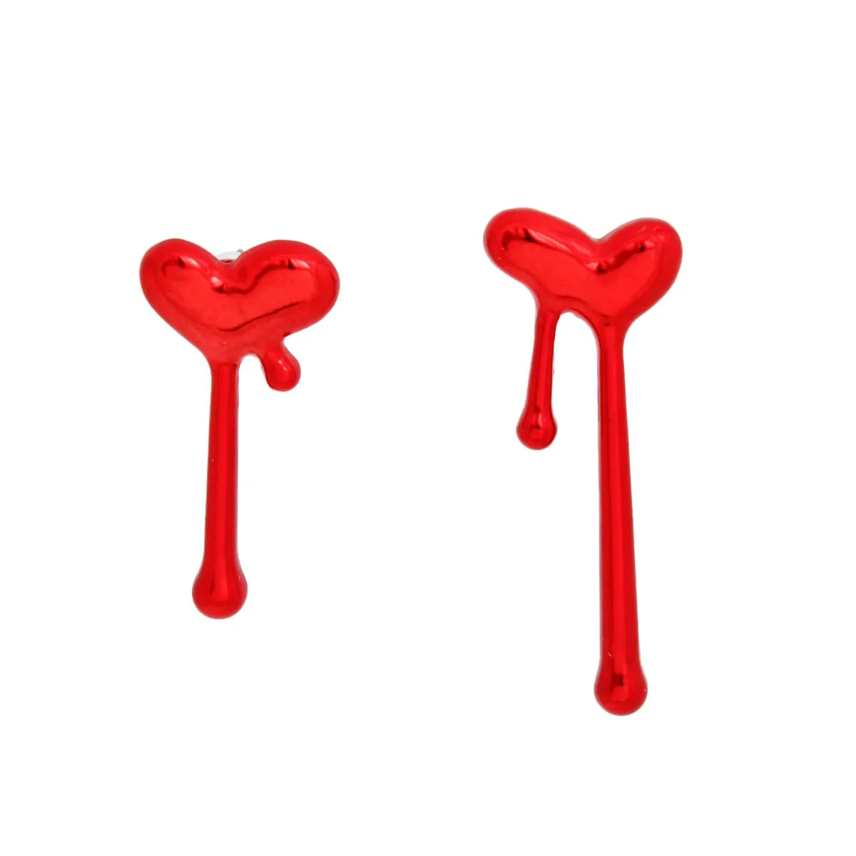 Small Dripping Heart Stud Earrings - Red