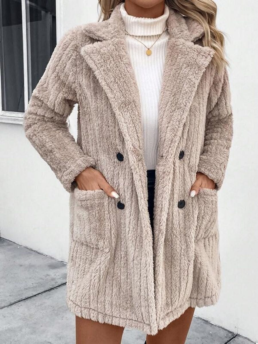 Stay Cozy and Stylish with Women's Fuzzy Apricot Long Coat