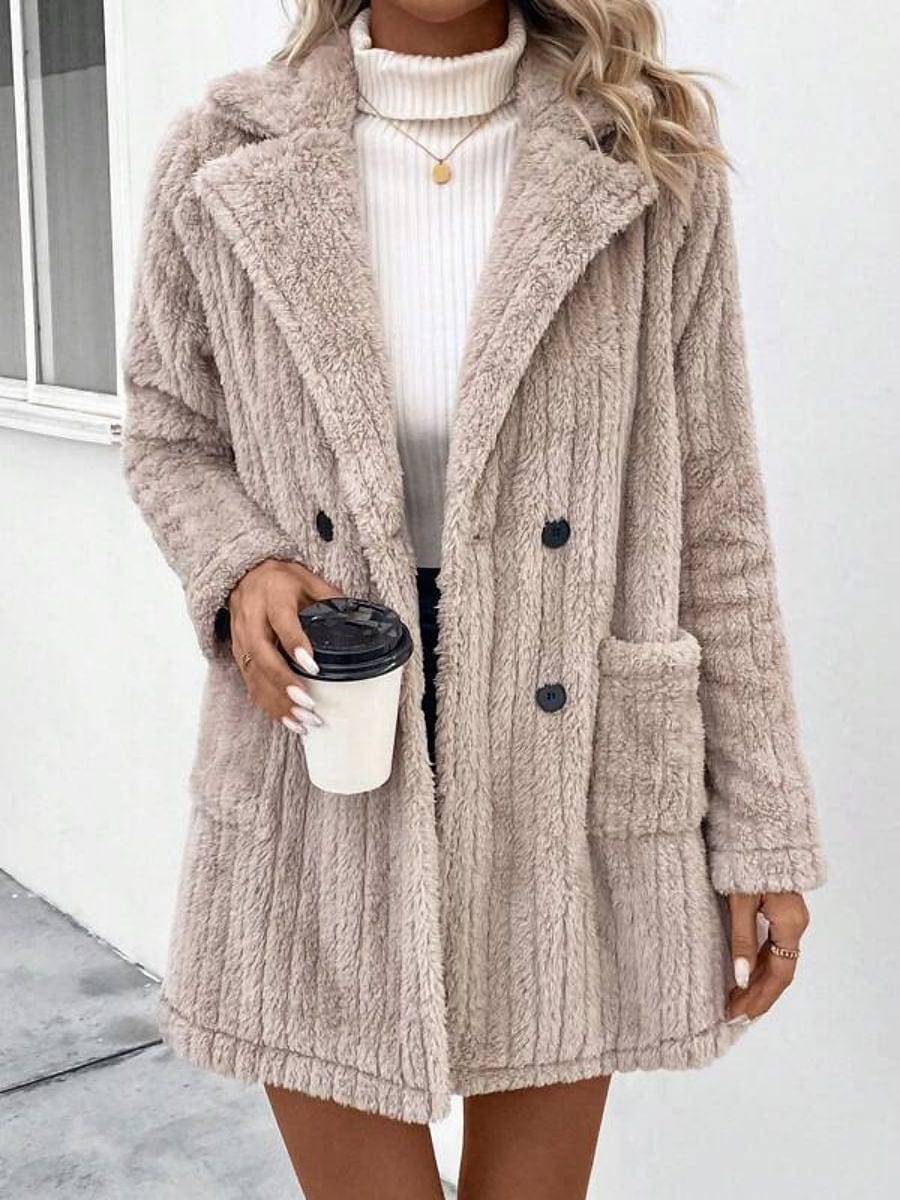 Stay Cozy and Stylish with Women's Fuzzy Apricot Long Coat