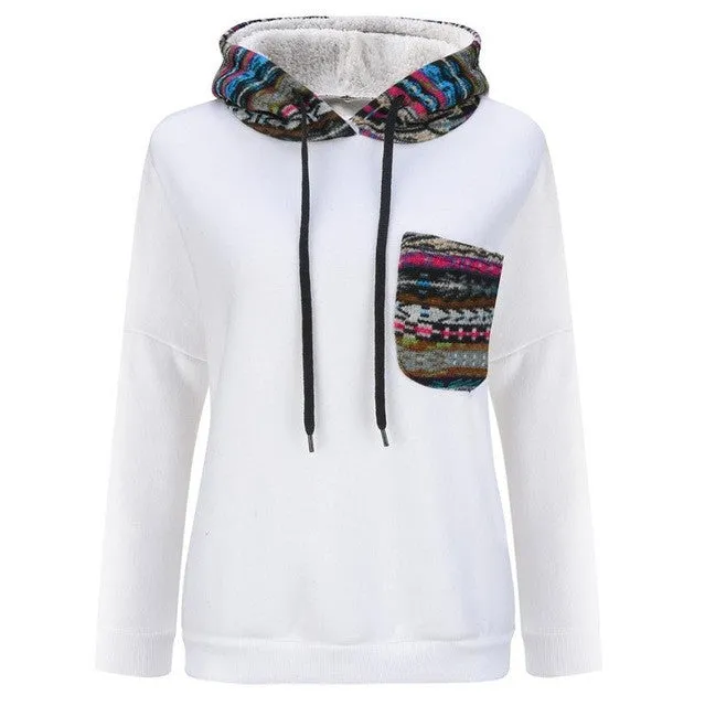 Sweatshirt Women Patchwork Pocket Long Sleeve Autumn Hoodies Casual Long Sleeve Pullovers#A11 Polerones Mujer SM6