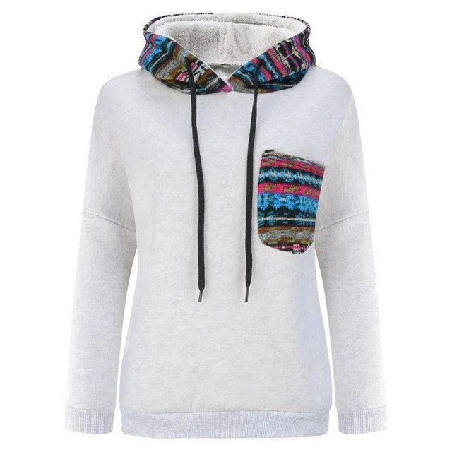 Sweatshirt Women Patchwork Pocket Long Sleeve Autumn Hoodies Casual Long Sleeve Pullovers#A11 Polerones Mujer SM6