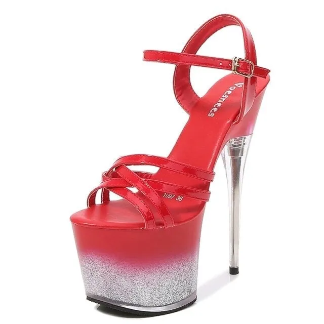 Thin Heel Waterproof Patent Leather Buckle Strap Bling Sandals for Women