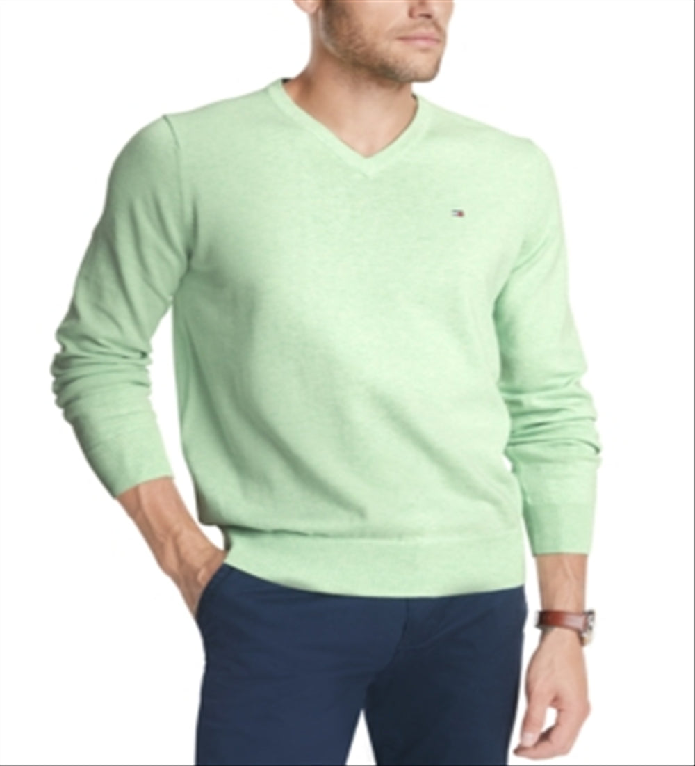 Tommy Hilfiger Men's Regular Fit Solid V Neck Sweater Green Size Medium