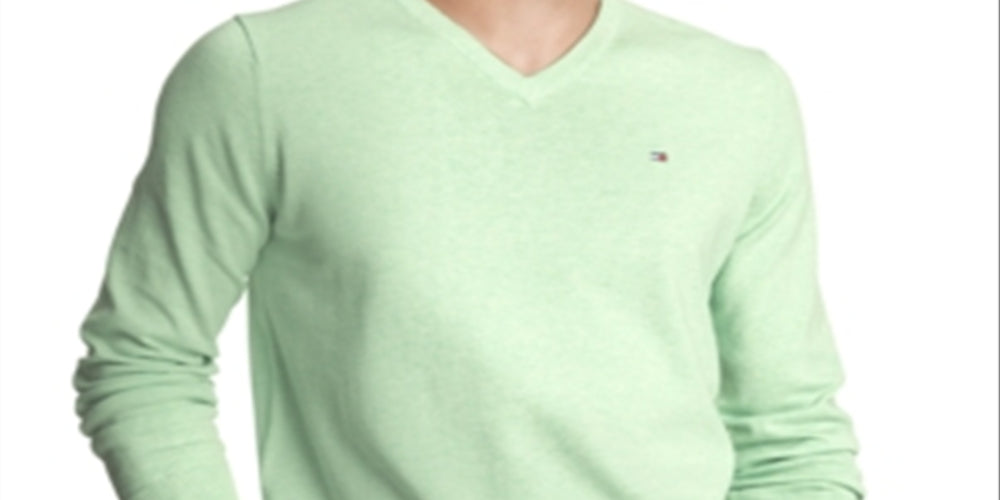 Tommy Hilfiger Men's Regular Fit Solid V Neck Sweater Green Size Medium