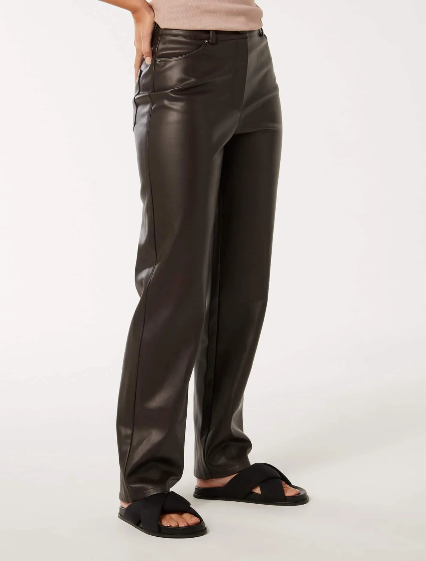 Una Vegan Leather Straight Leg Pants