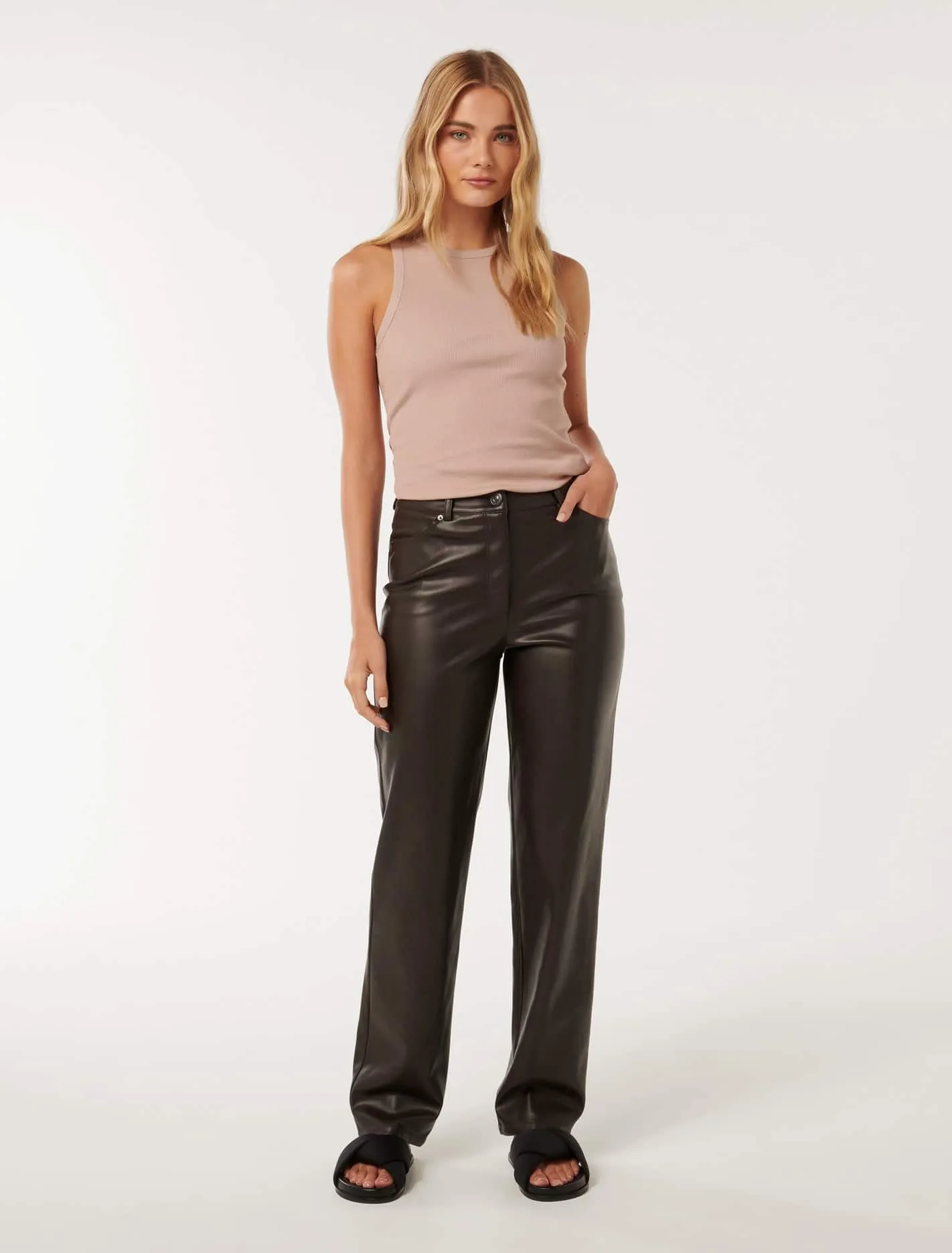 Una Vegan Leather Straight Leg Pants