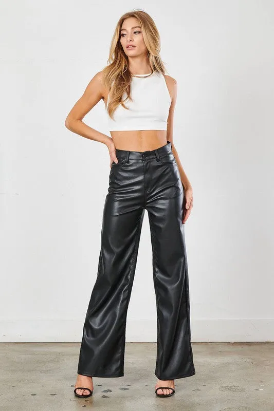 Vibrant Vegan Leather Wide Leg Pants