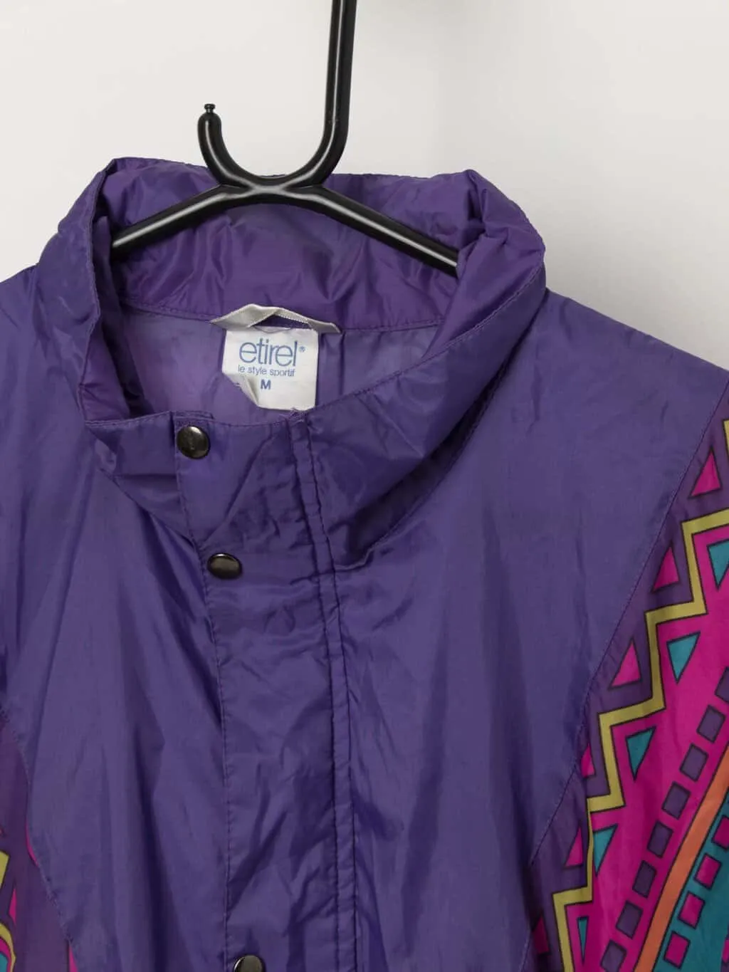 Vintage Etirel colourful rain jacket / windbreaker in purple – XL