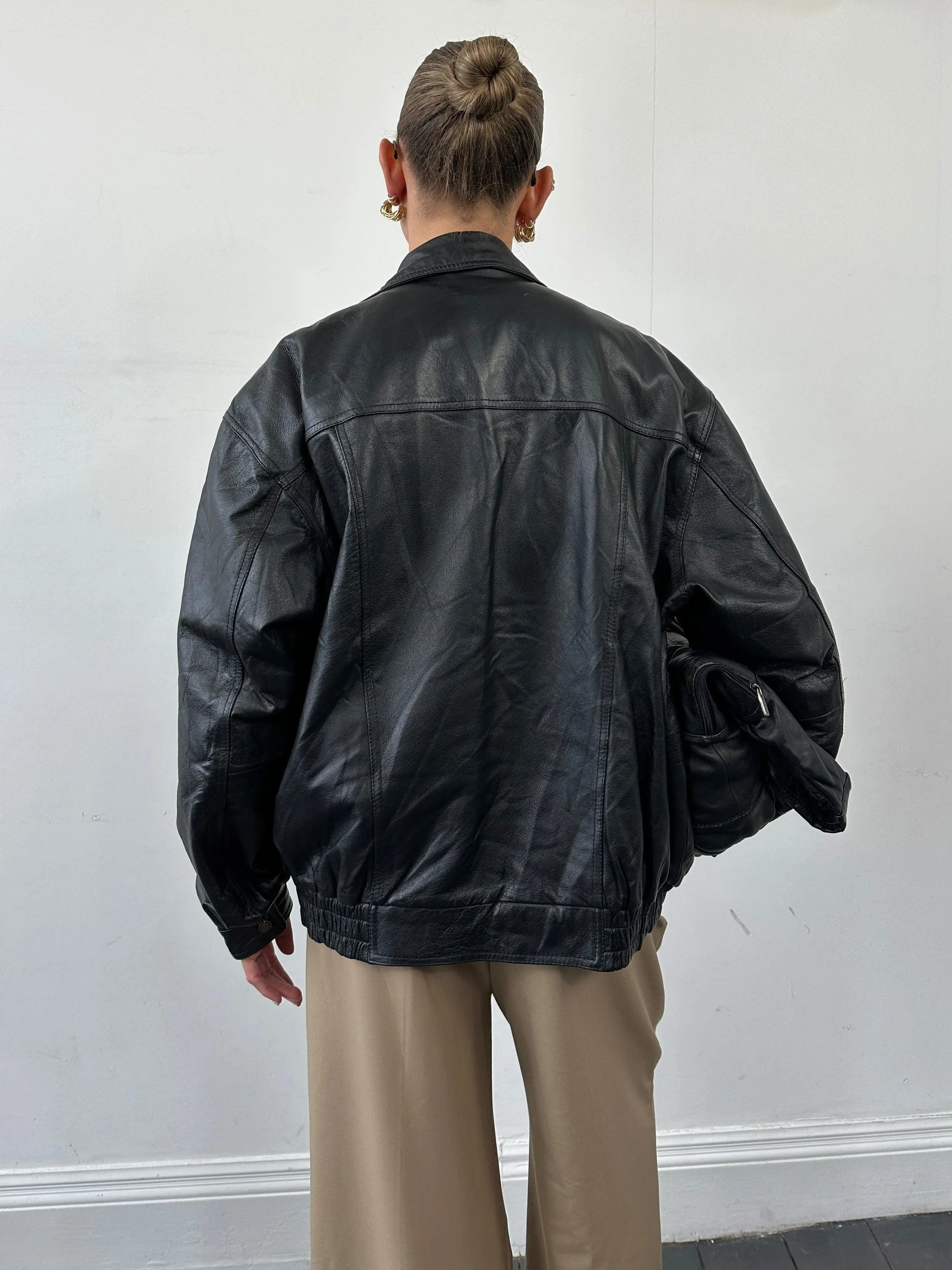 Vintage Leather Bomber Jacket - XL