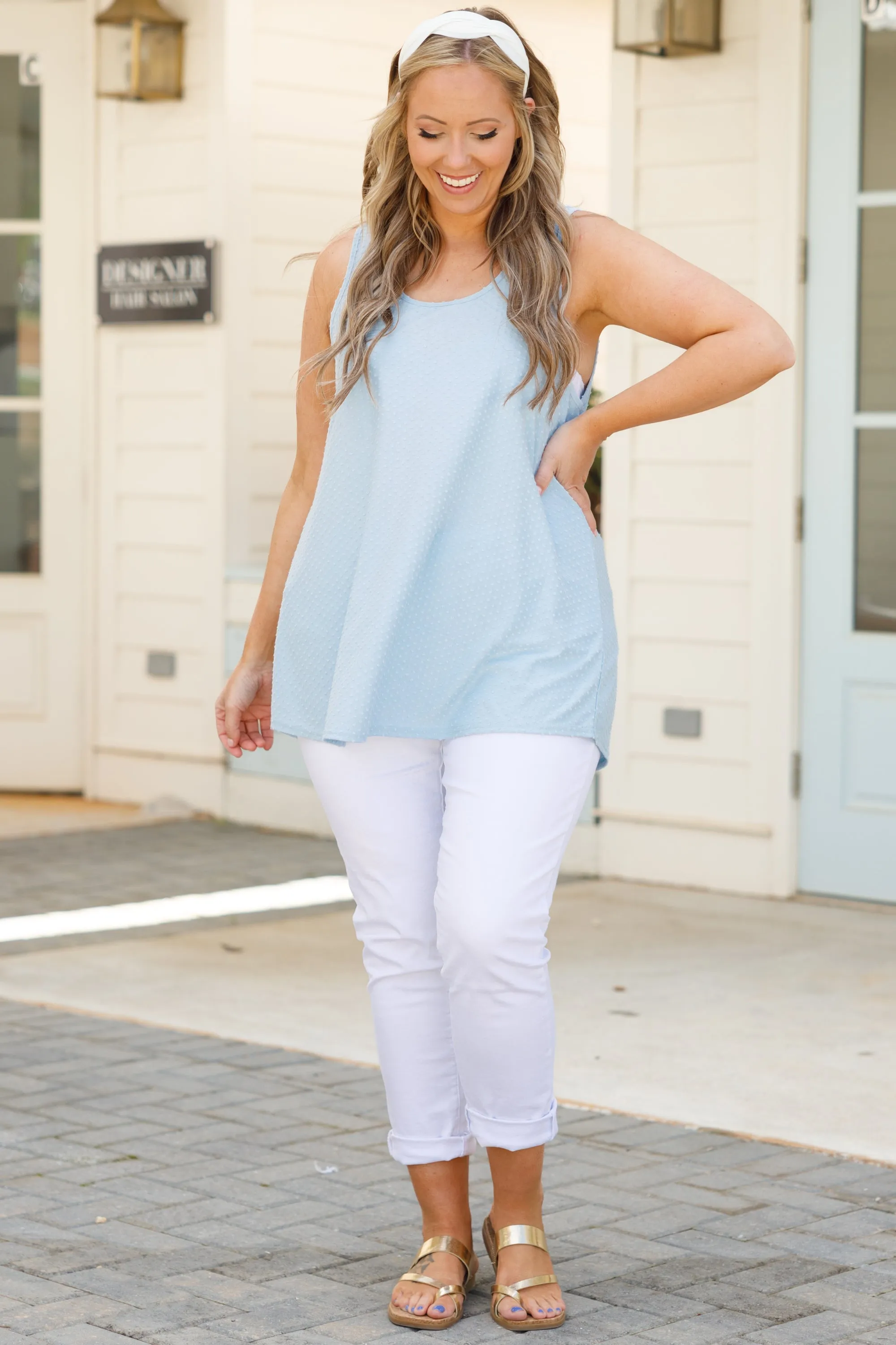 Weekender Dotted Tank, Dusty Blue