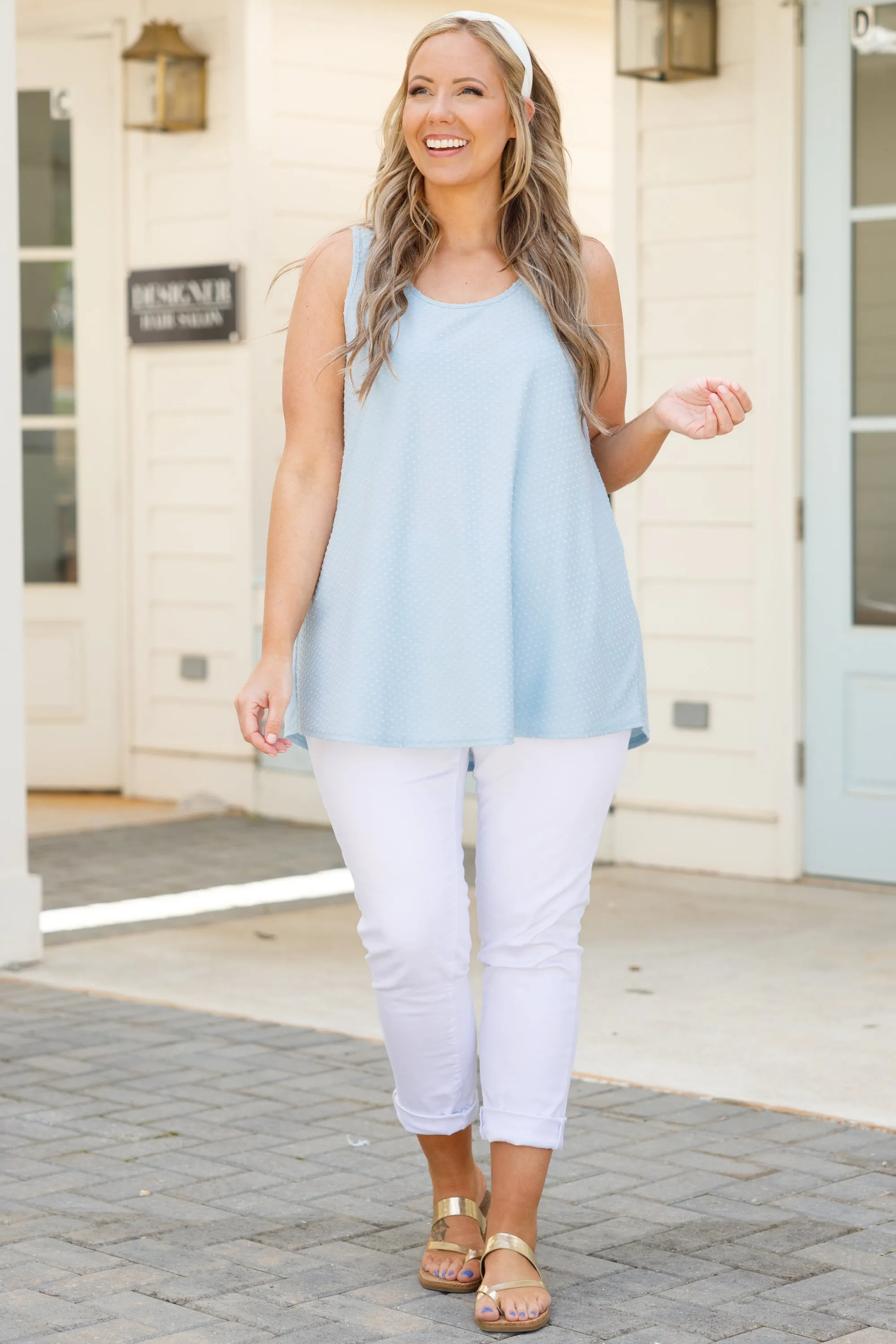 Weekender Dotted Tank, Dusty Blue