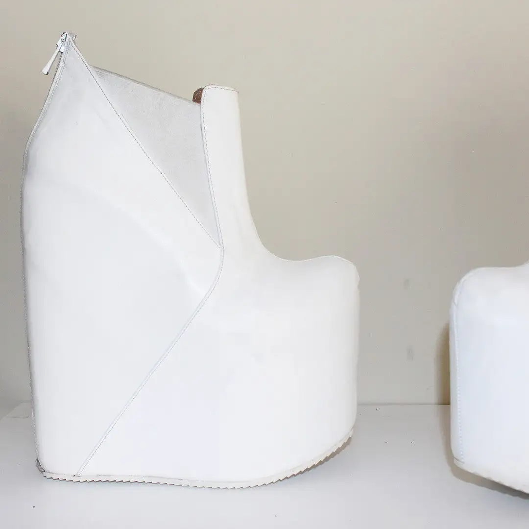 White Hidden Platform Ankle Wedge Booties