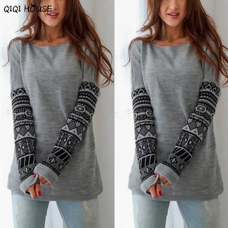 Woman Hoodies Patchwork Print Long Sleeve Autumn Pullovers Casual Loose Sweatshirts Blouse Polerones Mujer#C922 SM6