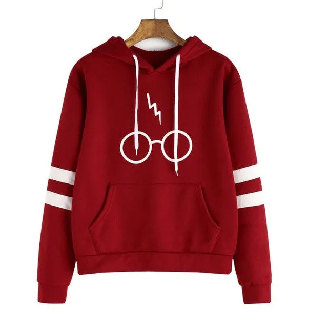 Women Hoodie Printed Glasses Lightning Red Women Hoodies Sweatshirts Casual Long Sleeve Sweatshirts Moletom Feminino#112 SM6